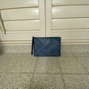 Michael Kors Jet Set Blue Leather Studded Grommet XL Wristlet
